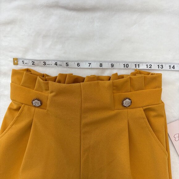 Womens Mustard Paperbag Waist 70s Style Yellow Pants W/ Pleated Front Size M - Picture 7 of 11